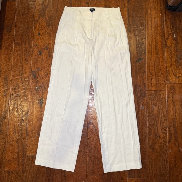 J. Crew White Linen Blend Pants High Rise Wide Leg Size 4 - Picture 1 of 9